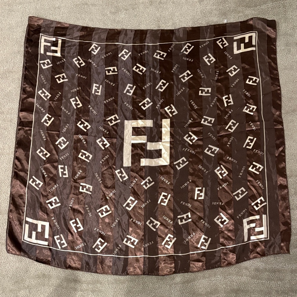 Fendi Dark Brown and Cream Monogram Scarf